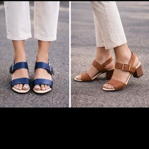 Lot of 2 Boston Design Studio Sandals Women 9.5M Navy & Tan Block Heel Open Toe